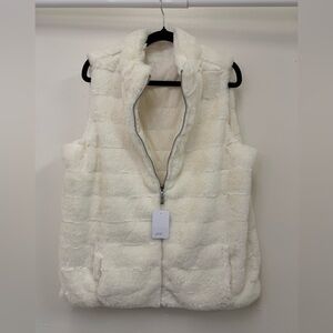 Belle by Kim Gravel Reversible Faux Fur Zip Jacket Pockets White/Cream Medium